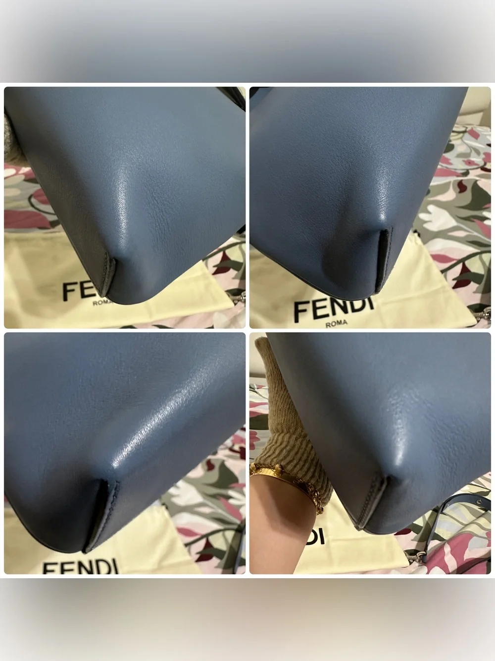 Fendi Blue Leather Satchel with Tan Accent